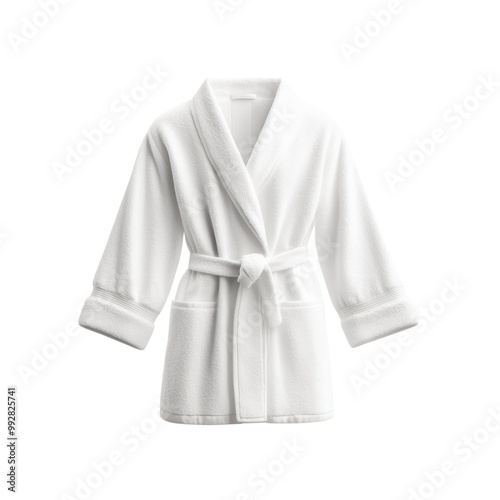 Luxurious White Bathrobe with Belt and Collar Isolated on Transparent Background - Perfect for Spa, Hotel, and Home Comfort