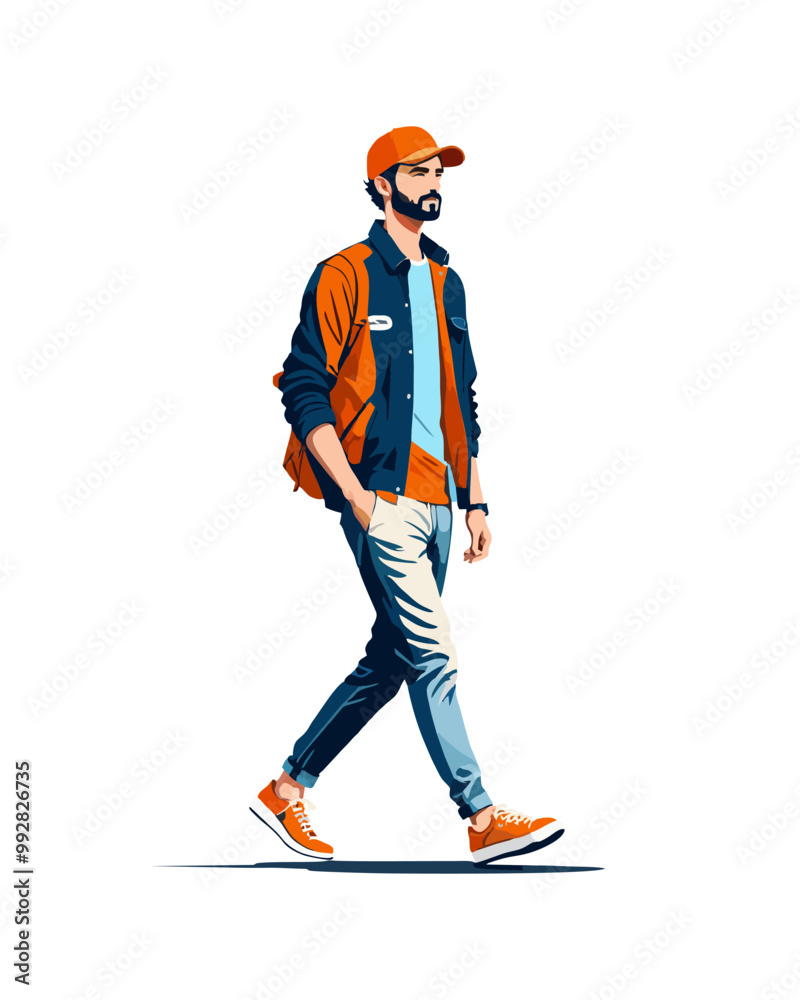 Detailed flat vector people and illustration, man with casual outfit