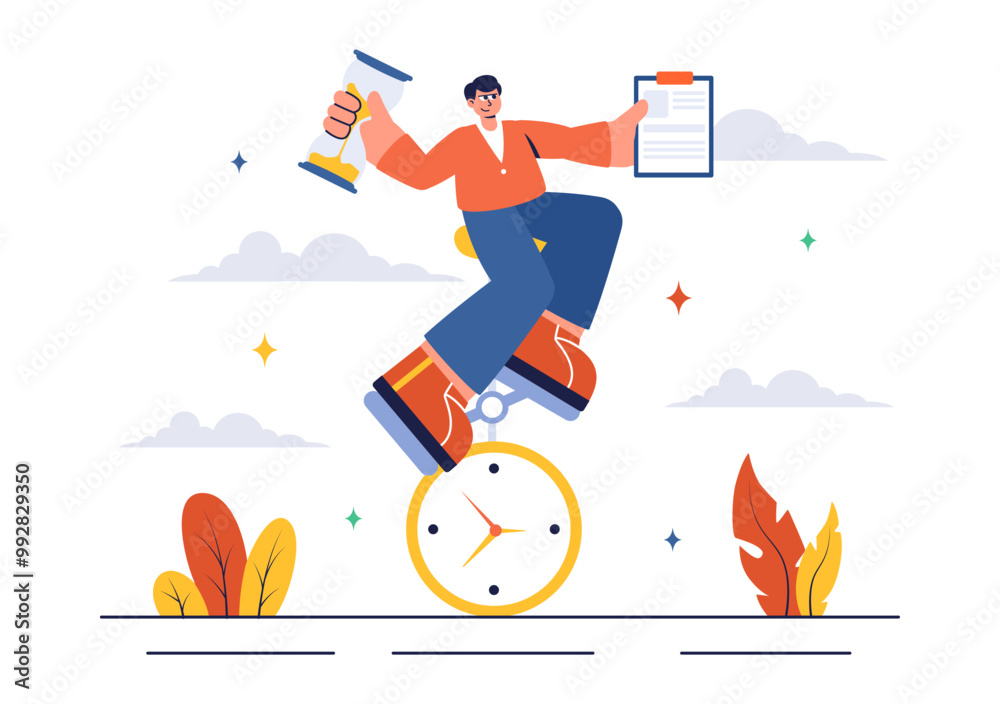 Vector Illustration of Time Management with Clock Settings, Task Planning, Training Activities, and Scheduling in a Flat Cartoon Style Background Vector Illustration of Time Management with Clock Settings, Task Planning, Training Activities, and Scheduling in a Flat Cartoon Style Background