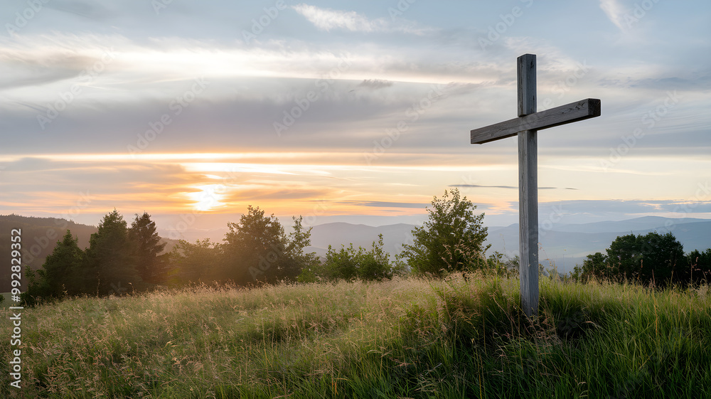 Peaceful Sunrise Over a Cross on a Hill Peaceful Sunrise Over a Cross on a Hill