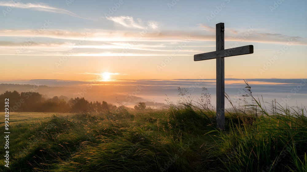 Peaceful Sunrise Over a Cross on a Hill Peaceful Sunrise Over a Cross on a Hill