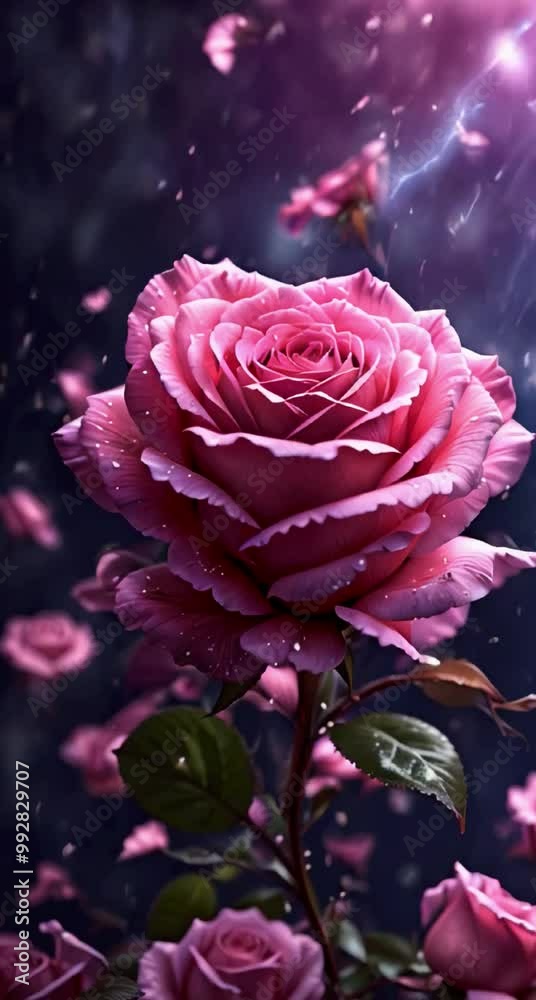 pink rose petals, creating a vortex of vibrant color. The scene is filled with energy as the petals dance in the stormy atmosphere pink rose petals, creating a vortex of vibrant color. The scene is filled with energy as the petals dance in the stormy atmosphere