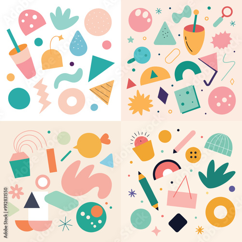 Hand drawn various shapes and doodle objects