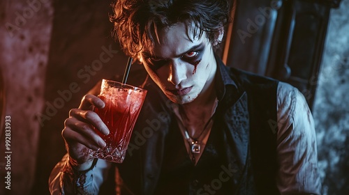 A virtual image of a vampire drinking water. photo