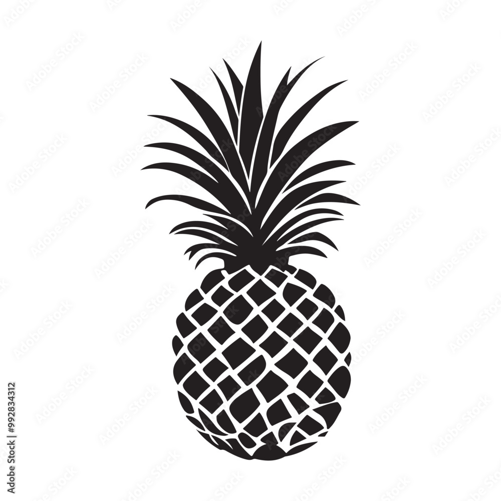 Pineapple natural food icon, Tropical fruit isolated on white background. Symbol of food, sweet, exotic and summer, vitamin, healthy. Nature logo dessert