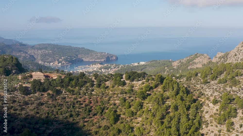 Beautiful aerial view of resort town of Port de Soller in Mallorca. Majorca, Spain. Summer. Beautiful aerial view of resort town of Port de Soller in Mallorca. Majorca, Spain. Summer.