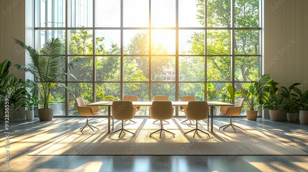 Fototapeta premium Modern Conference Room with Large Windows