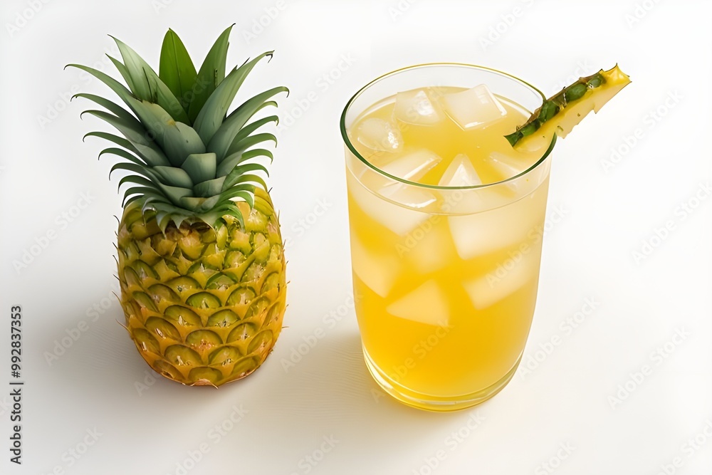 Refreshing Pineapple Soda Isolated on White Background Refreshing Pineapple Soda Isolated on White Background