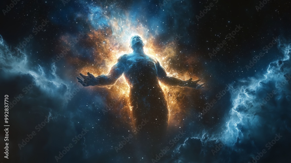 Fototapeta premium Celestial Being Emerging from a Starry Nebula
