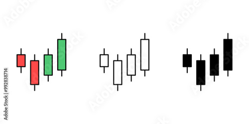 candlestick icon set. Candlestick pattern chart symbol isolated background. Market investment trading silhouette icon, vector illustration.