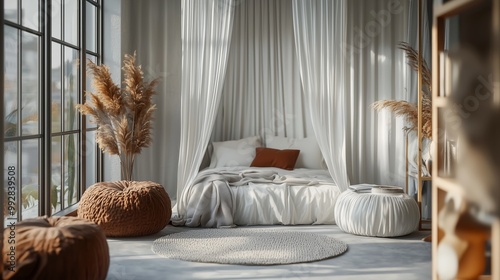 Chic Minimalist Bedroom with Canopy Bed