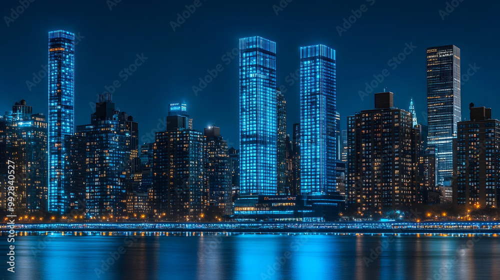 Obraz premium Nighttime Cityscape with Blue Lighting