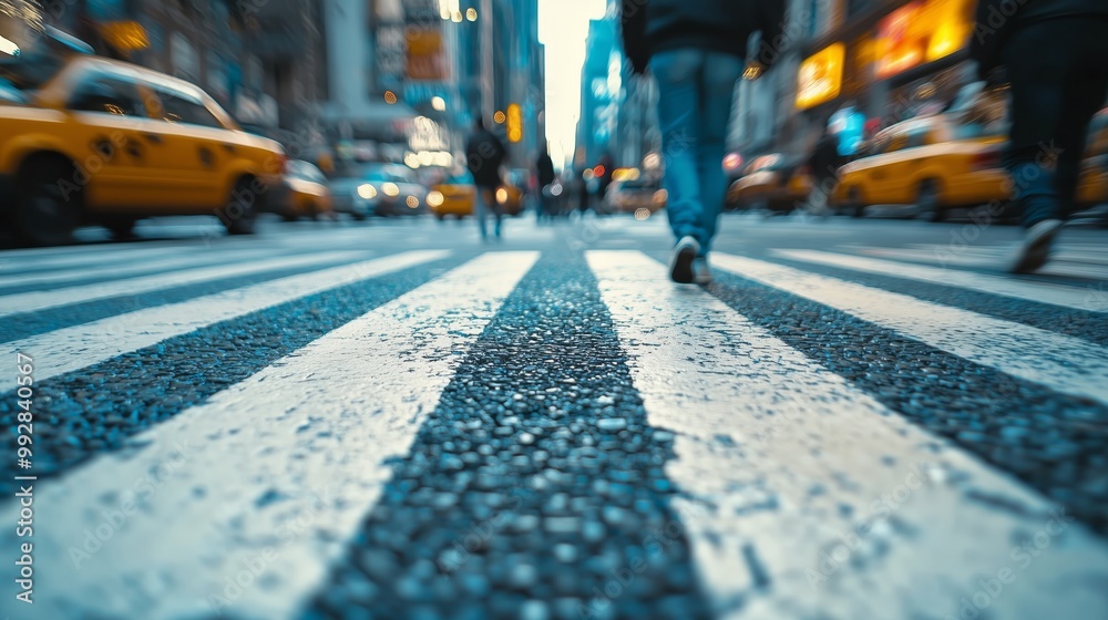 Fototapeta premium Busy Crosswalk with Blurred Motion in Cityscape