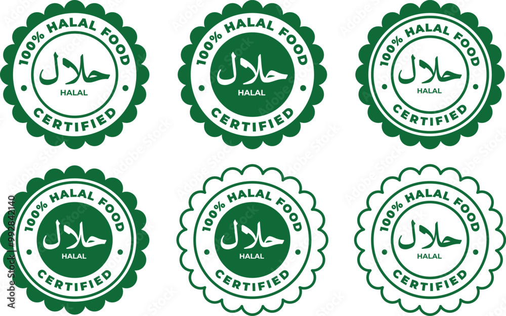 Halal Food Labels Vector Set, Halal Sign Certificate Tag, Badge, and Label Design Halal Food Labels Vector Set, Halal Sign Certificate Tag, Badge, and Label Design