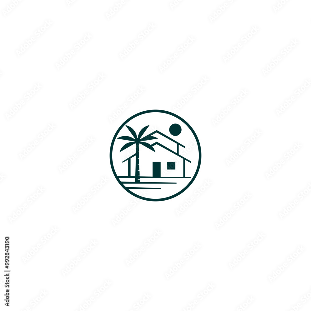 Palm house minimalist logo design vector icon illustration circle Palm house minimalist logo design vector icon illustration circle