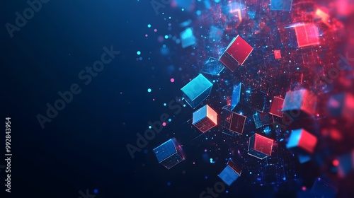 Fototapeta Naklejka Na Ścianę i Meble -  Abstract futuristic - technology with polygonal shapes on dark blue background. Design digital technology concept. 3d illustration. 