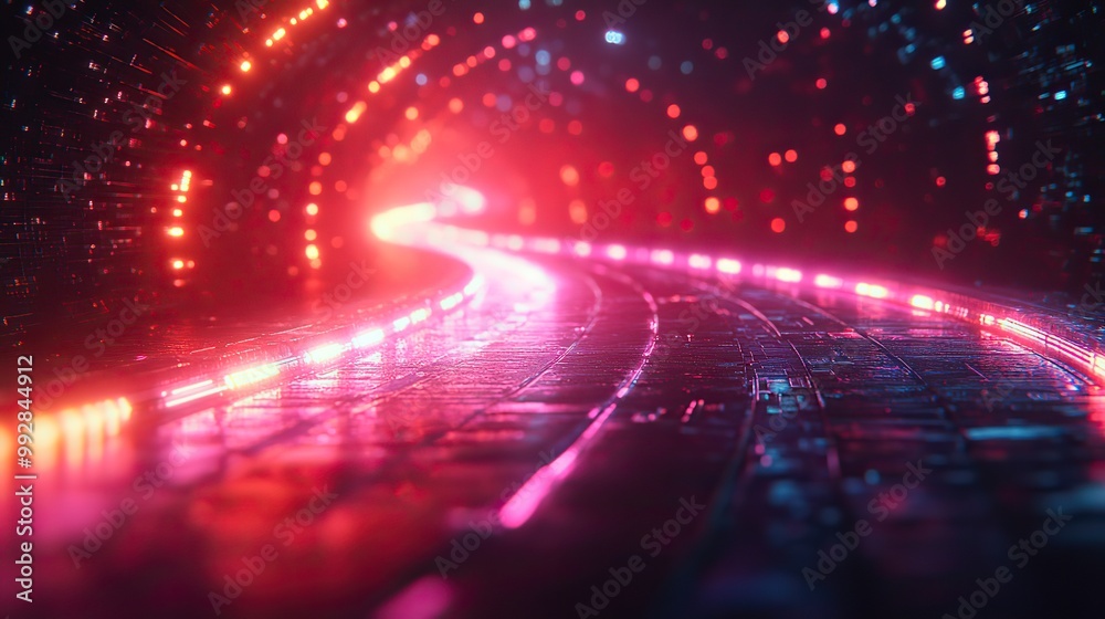 A futuristic abstract background with neon arrow speed elements, generated by AI to depict a technology concept.