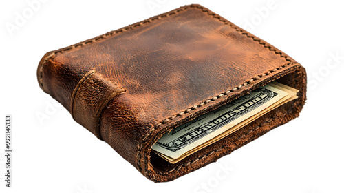 Vintage Leather Wallet Open with Dollar Bill Inside
