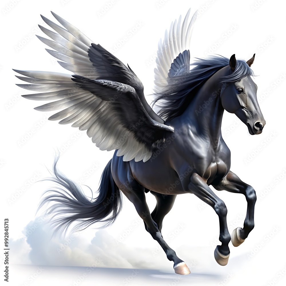 Black Horse with Majestic Wings. Pegasus Horse in Flight Art. Mythical Black Horse Picture. Flying Black Horse Illustration. Winged Horse on White Image. Black Horse with Majestic Wings. Pegasus Horse in Flight Art. Mythical Black Horse Picture. Flying Black Horse Illustration. Winged Horse on White Image.