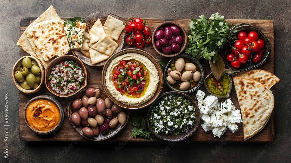 Top-down view of a vibrant Mediterranean spread Top-down view of a vibrant Mediterranean spread