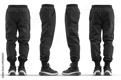 Black Sweatpants 3D Illustration with Sneakers