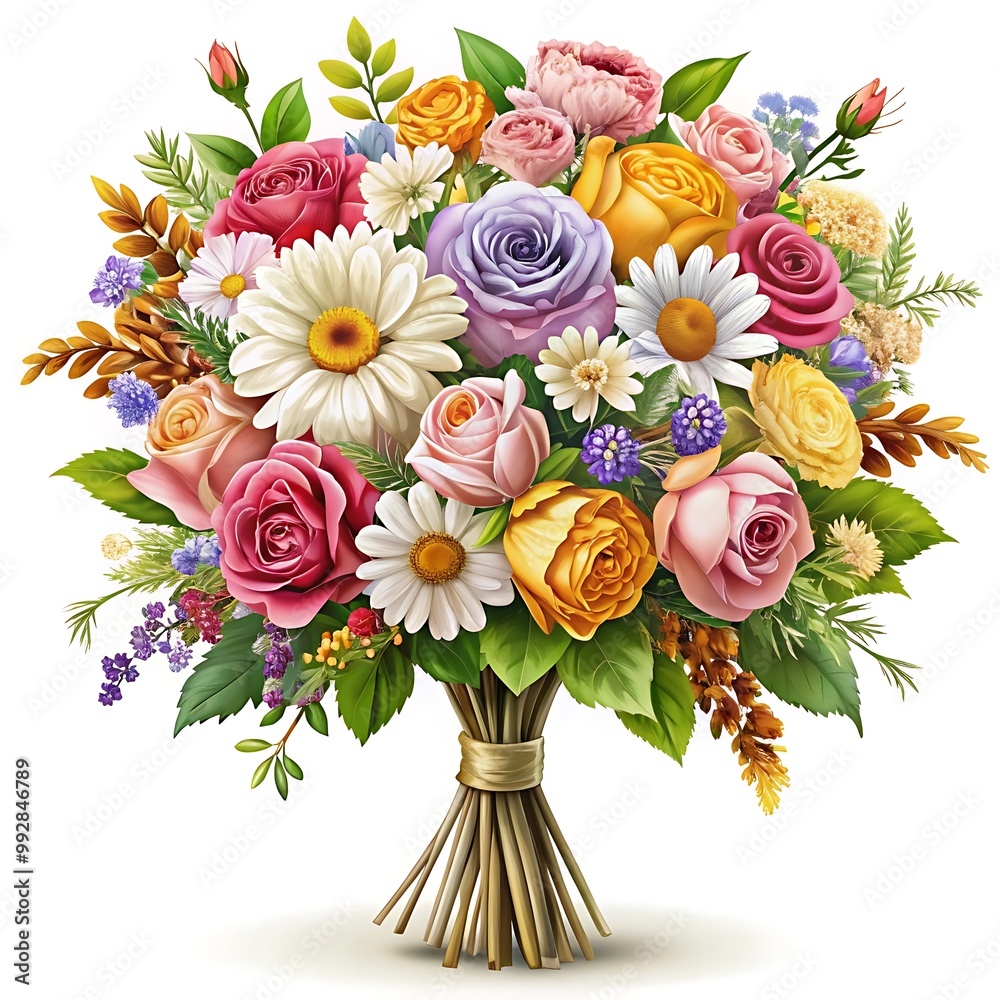 Fototapeta premium Lovely Bouquet on White Image. Elegant Floral Arrangement Photo. Bouquet of Flowers Isolated. Stunning Flower Bouquet Photo. Beautiful Floral Bouquet.
