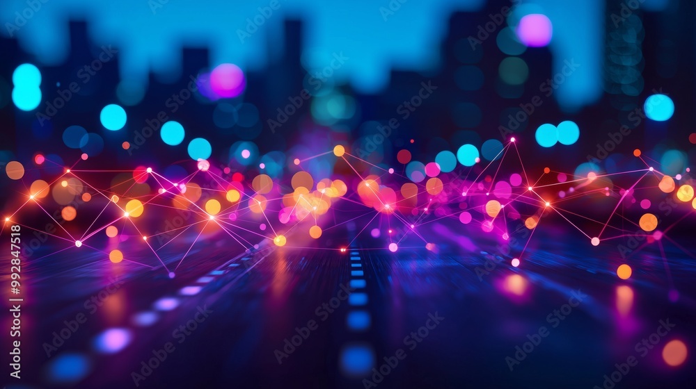 Abstract Neon Cityscape with Connected Lights Abstract Neon Cityscape with Connected Lights