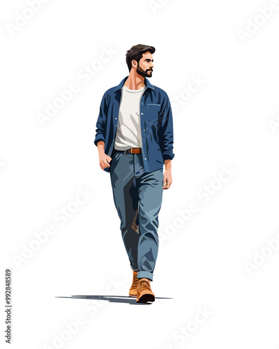 Detailed flat vector people and illustration, man with casual outfit