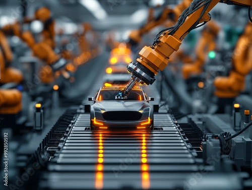 Wallpaper Mural Robotic arms assemble cars on an automated assembly line.  The future of manufacturing.  Industrial automation. Torontodigital.ca