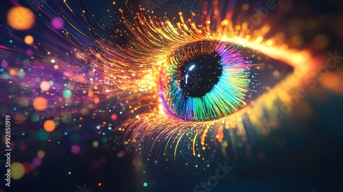 Abstract Colorful Eye with Sparkles and Light Streaks