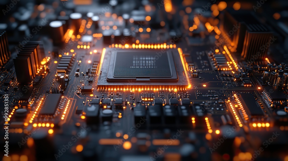 A futuristic motherboard illustrates data flows and cloud storage technology, emphasizing modern digital infrastructure. A futuristic motherboard illustrates data flows and cloud storage technology, emphasizing modern digital infrastructure.
