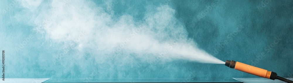 A vaping device releasing dense vapor against a serene blue background, capturing the essence of modern leisure and lifestyle. A vaping device releasing dense vapor against a serene blue background, capturing the essence of modern leisure and lifestyle.