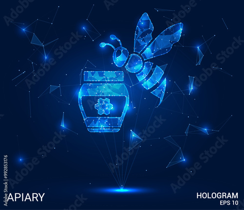 Hologram apiary. Apiary made of polygons, triangles, dots, and lines. Low-poly apiary structure of connections. Technology concept vector.