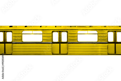 Fotografie Textured body of an yellow subway train car isolated on transparent background