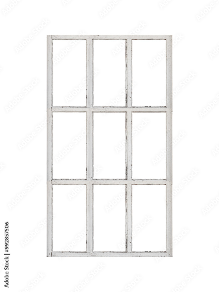 Old white wooden window frame with many sashes isolated on transparent background. Old white wooden window frame with many sashes isolated on transparent background.