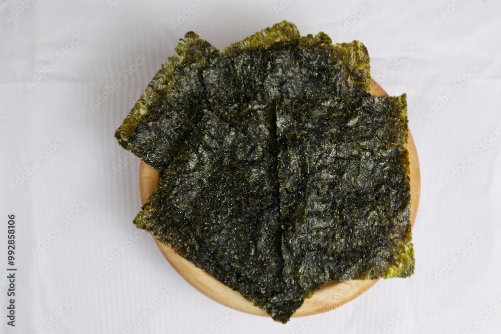 Korean Seaweed salted laver nori sheets on plate