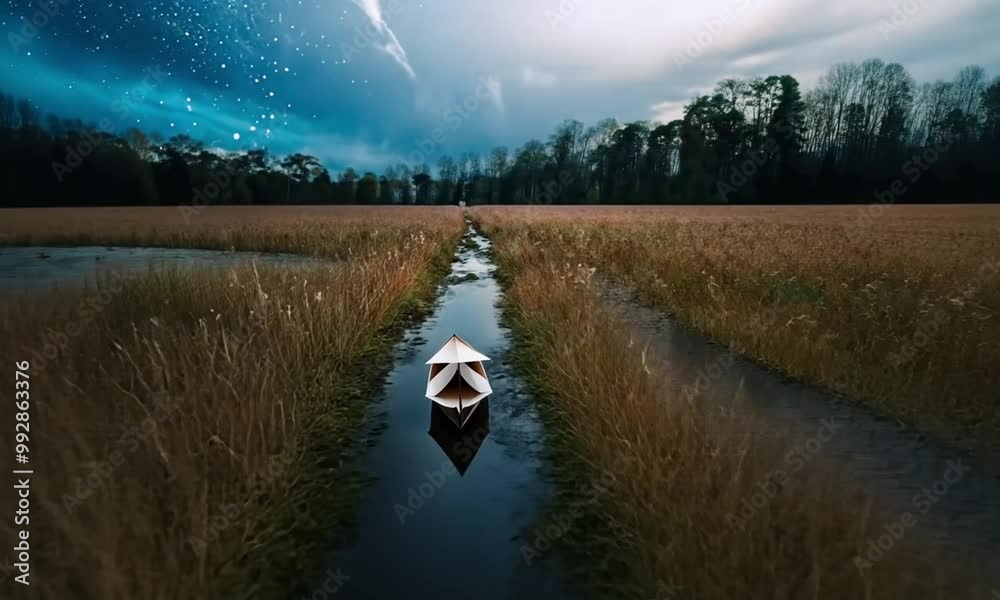 papper ship in the small river