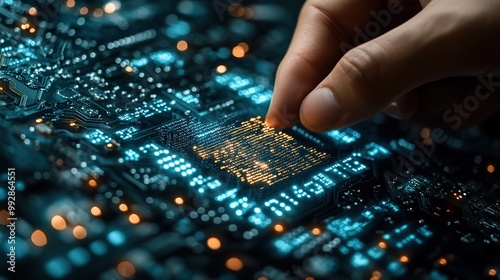 A hand holds a digital upgrade inscription, representing the concept of continuous technology enhancement and improvement.