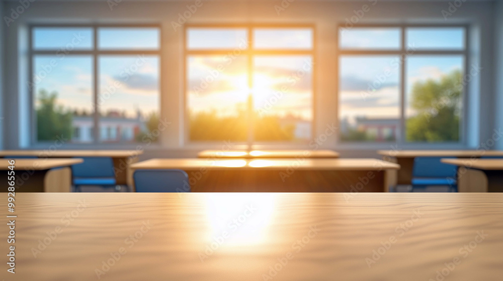 Fototapeta premium Beautifully Background of a Bright Classroom with Floor-to-Ceiling Windows