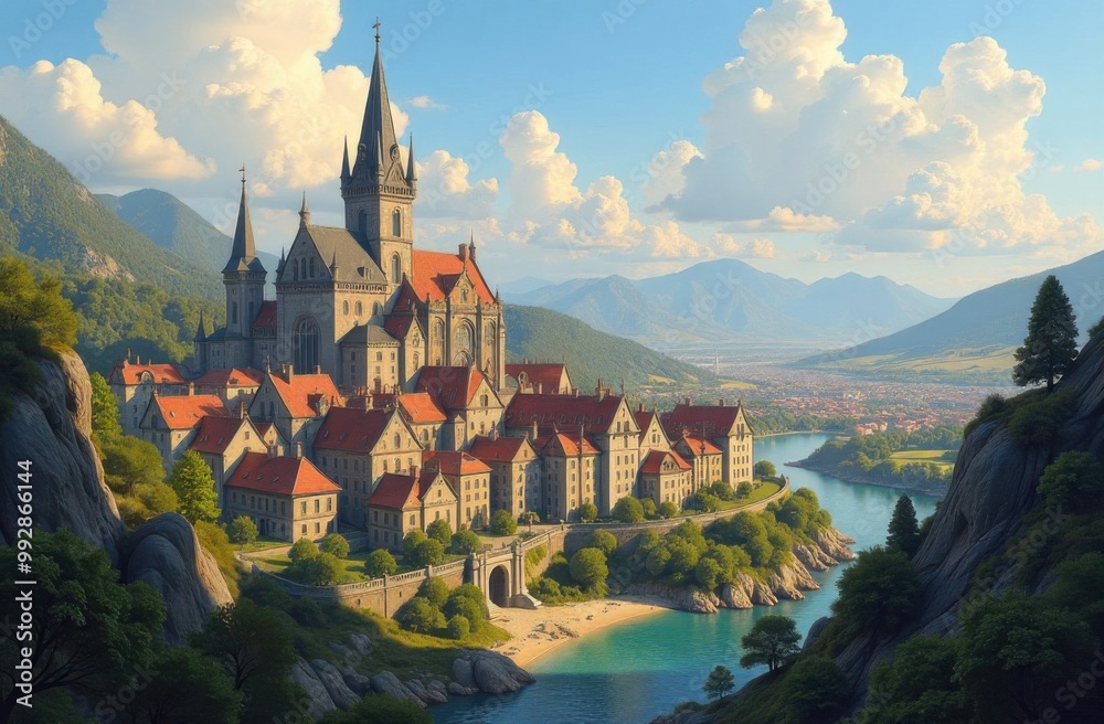 Medieval castle in Europa. fairy tale. illustration for children's book. Generative AI tools Medieval castle in Europa. fairy tale. illustration for children's book. Generative AI tools