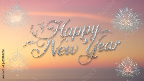 Capture the essence of celebration and tranquility with this Happy New Year image set against a stunning natural landscape.