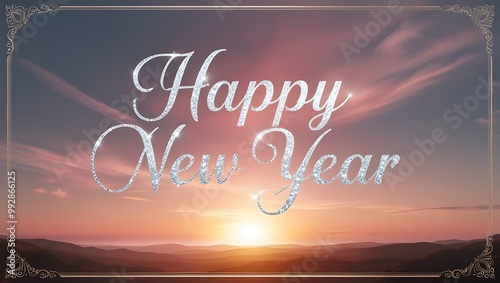 Capture the essence of celebration and tranquility with this Happy New Year image set against a stunning natural landscape.