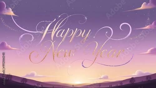 Capture the essence of celebration and tranquility with this Happy New Year image set against a stunning natural landscape.