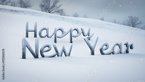 Capture the essence of celebration and tranquility with this Happy New Year image set against a stunning natural landscape.