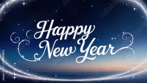 Capture the essence of celebration and tranquility with this Happy New Year image set against a stunning natural landscape.