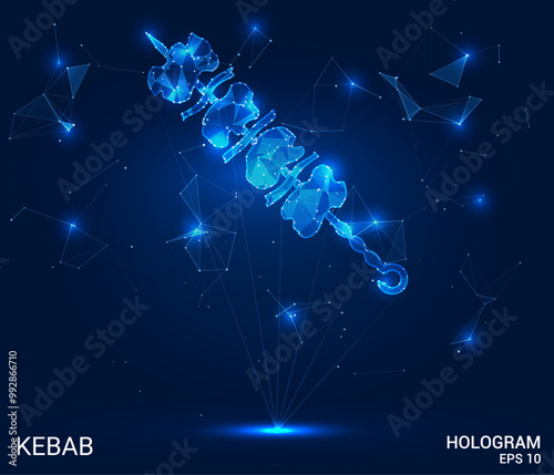 Hologram kebab. Kebab made of polygons, triangles, dots, and lines. Low-poly kebab structure of connections. Technology concept vector.