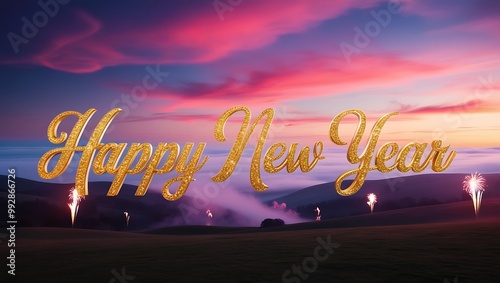 Capture the essence of celebration and tranquility with this Happy New Year image set against a stunning natural landscape.