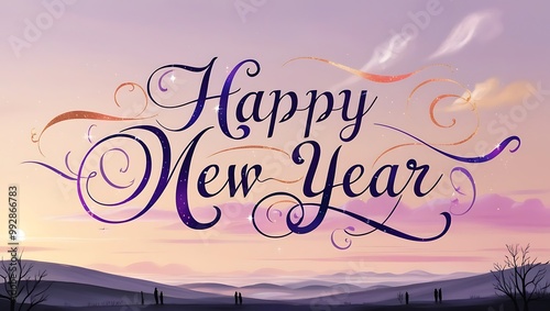 Capture the essence of celebration and tranquility with this Happy New Year image set against a stunning natural landscape.