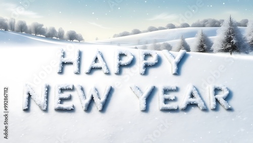 Capture the essence of celebration and tranquility with this Happy New Year image set against a stunning natural landscape.