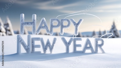 Capture the essence of celebration and tranquility with this Happy New Year image set against a stunning natural landscape.